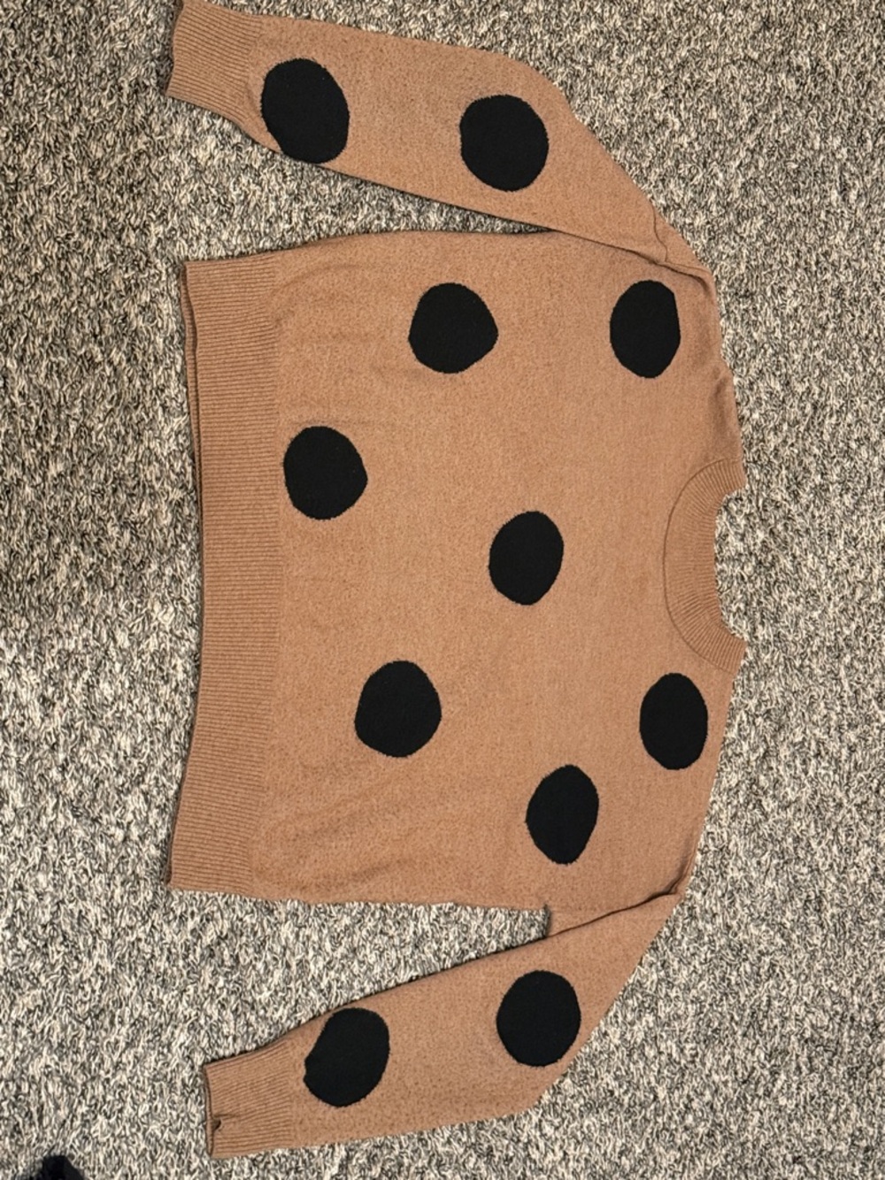 Tan Polka Dot Crewneck Sweater - Women's Knit Pullover